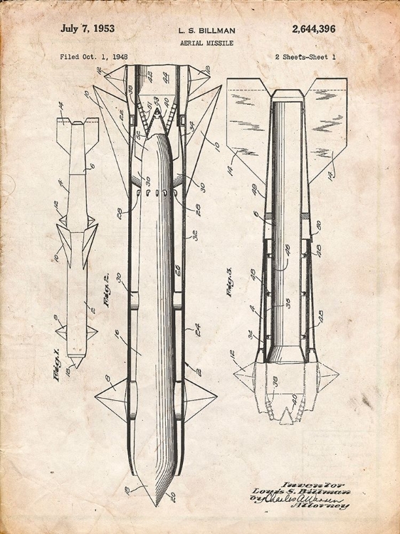 Picture of PP384-VINTAGE PARCHMENT AERIAL MISSILE PATENT POSTER