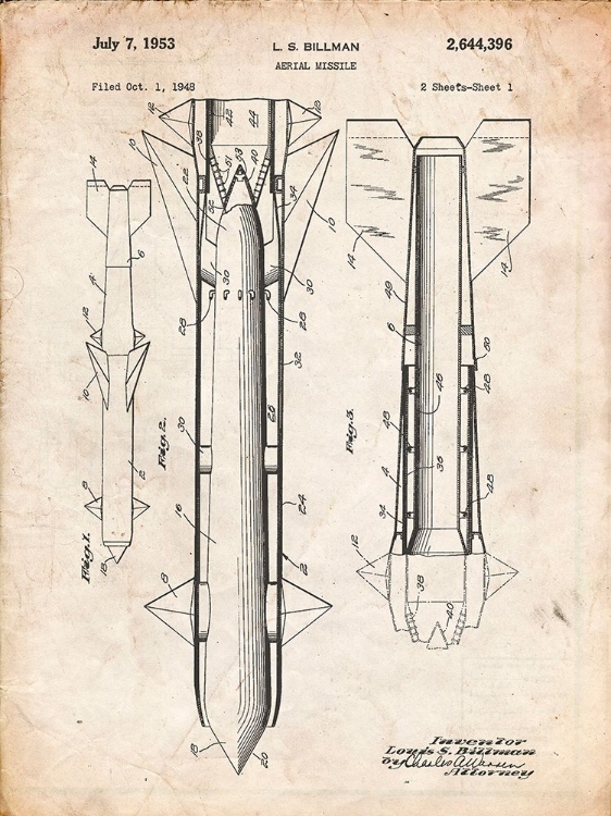 Picture of PP384-VINTAGE PARCHMENT AERIAL MISSILE PATENT POSTER