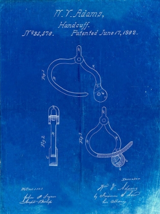 Picture of PP389-FADED BLUEPRINT VINTAGE POLICE HANDCUFFS PATENT POSTER