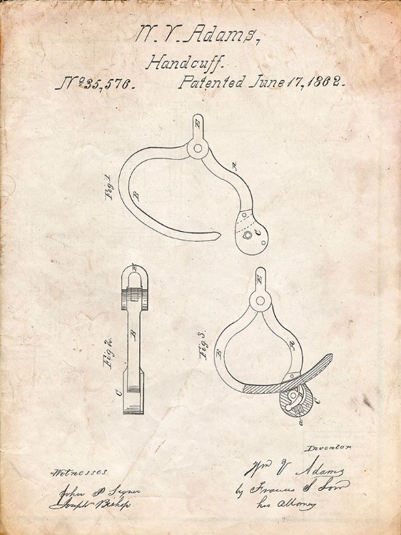 Picture of PP389-VINTAGE PARCHMENT VINTAGE POLICE HANDCUFFS PATENT POSTER