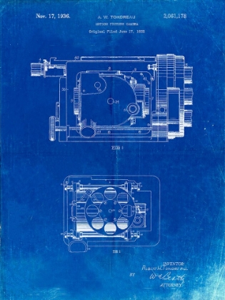 Picture of PP390-FADED BLUEPRINT MOTION PICTURE CAMERA 1932 PATENT POSTER