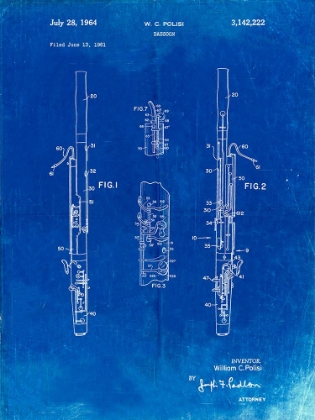 Picture of PP392-FADED BLUEPRINT BASSOON PATENT POSTER