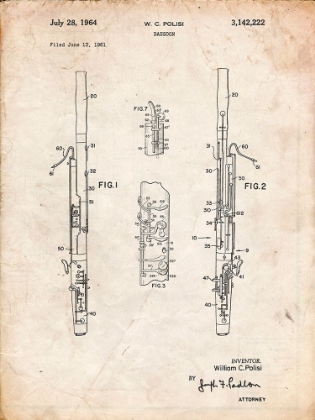 Picture of PP392-VINTAGE PARCHMENT BASSOON PATENT POSTER