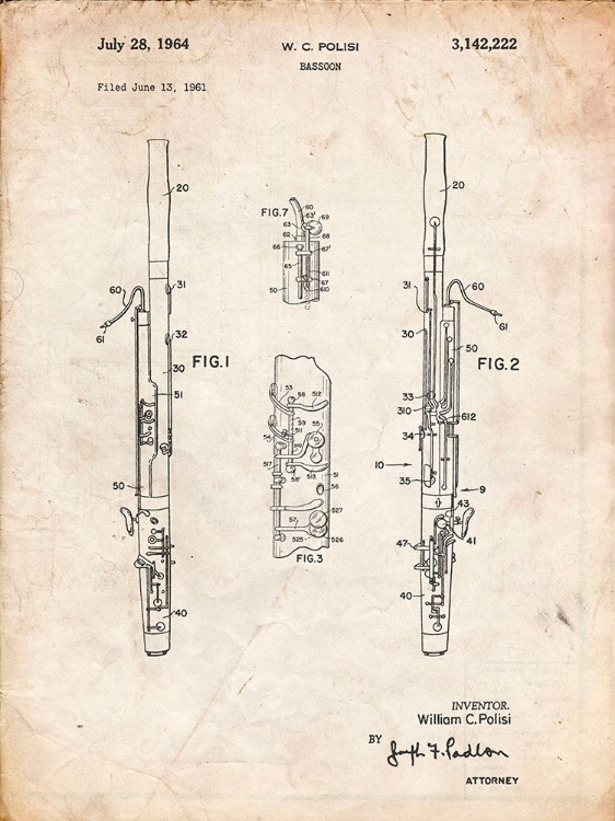 Picture of PP392-VINTAGE PARCHMENT BASSOON PATENT POSTER