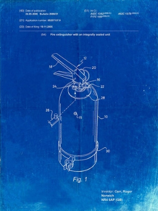 Picture of PP396-FADED BLUEPRINT MODERN FIRE EXTINGUISHER PATENT POSTER