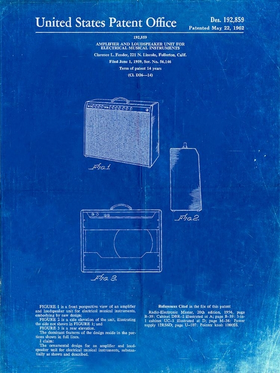 Picture of PP405-FADED BLUEPRINT FENDER 1962 PRO AMP PATENT POSTER