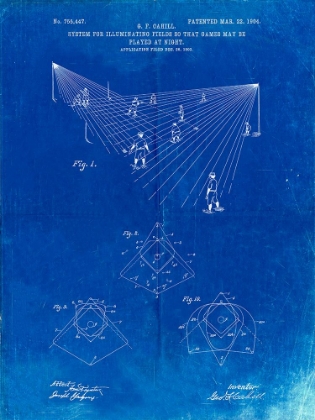 Picture of PP416-FADED BLUEPRINT BASEBALL FIELD LIGHTS PATENT POSTER