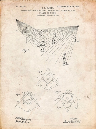 Picture of PP416-VINTAGE PARCHMENT BASEBALL FIELD LIGHTS PATENT POSTER