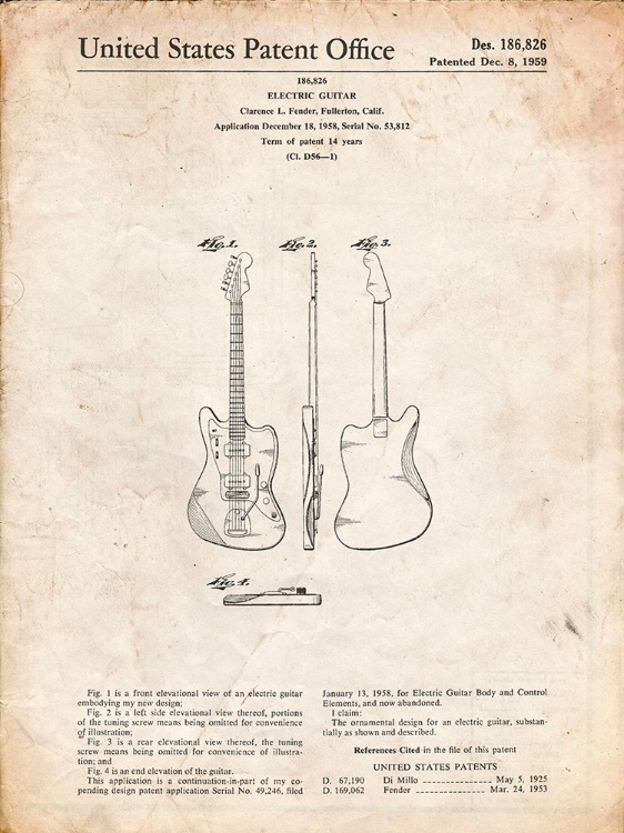 Picture of PP417-VINTAGE PARCHMENT FENDER JAZZMASTER GUITAR PATENT POSTER