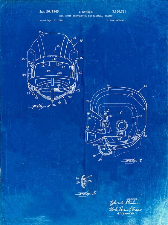 Picture of PP419-FADED BLUEPRINT FACE MASK FOOTBALL HELMET 1965 PATENT 