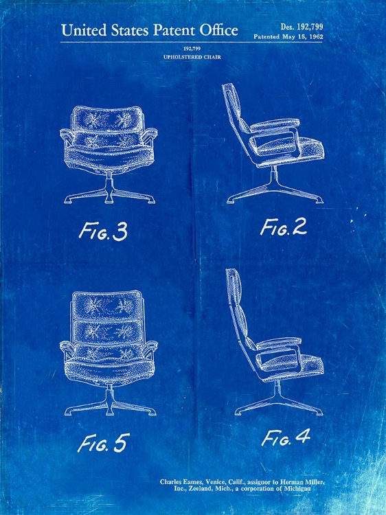 Picture of PP421-FADED BLUEPRINT EAMES UPHOLSTERED CHAIR PATENT POSTER