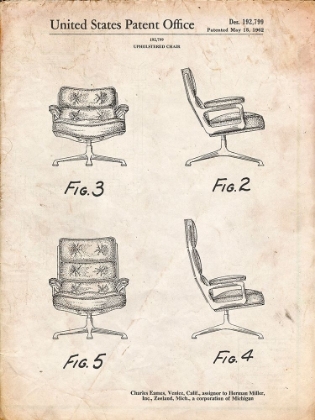 Picture of PP421-VINTAGE PARCHMENT EAMES UPHOLSTERED CHAIR PATENT POSTER