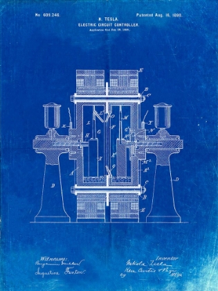 Picture of PP423-FADED BLUEPRINT TESLA ELECTRIC CIRCUIT CONTROLLER POSTER