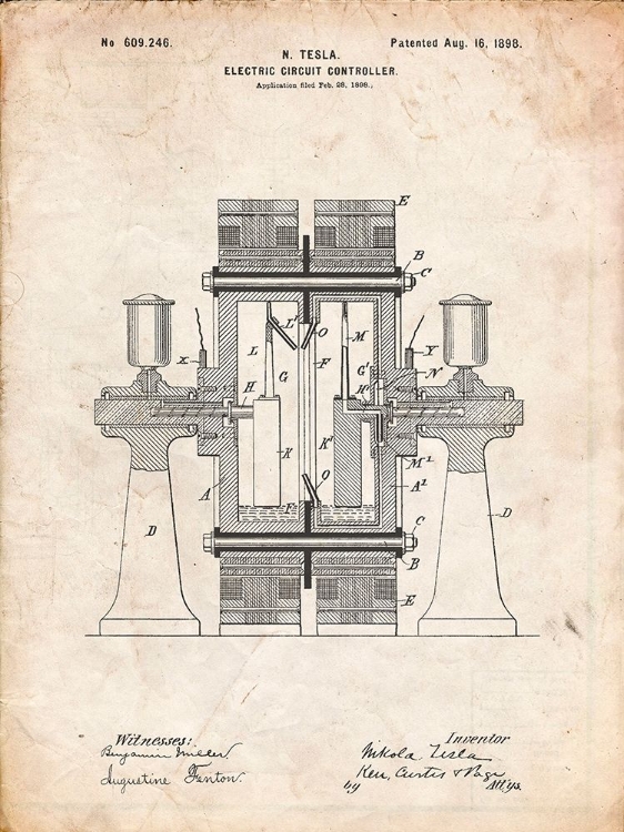 Picture of PP423-VINTAGE PARCHMENT TESLA ELECTRIC CIRCUIT CONTROLLER POSTER