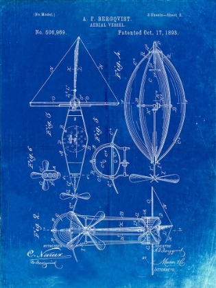 Picture of PP426-FADED BLUEPRINT AERIAL VESSEL PATENT POSTER