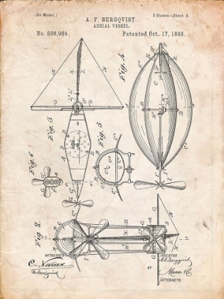 Picture of PP426-VINTAGE PARCHMENT AERIAL VESSEL PATENT POSTER