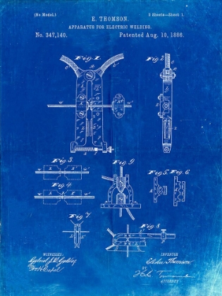 Picture of PP428-FADED BLUEPRINT ELECTRIC WELDING MACHINE 1886 PATENT POSTER