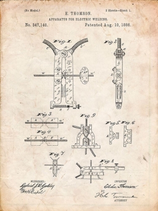 Picture of PP428-VINTAGE PARCHMENT ELECTRIC WELDING MACHINE 1886 PATENT POSTER