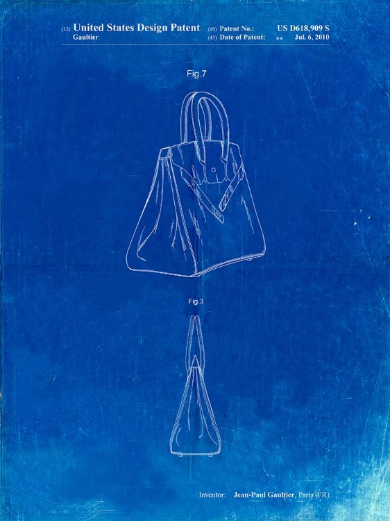 Picture of PP430-FADED BLUEPRINT JEAN PAUL GAULTIER HANDBAG PATENT POSTER