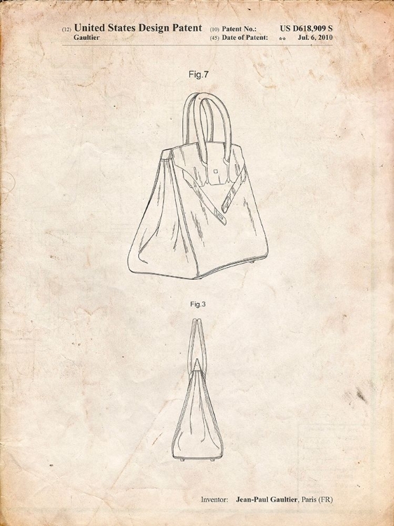 Picture of PP430-VINTAGE PARCHMENT JEAN PAUL GAULTIER HANDBAG PATENT POSTER