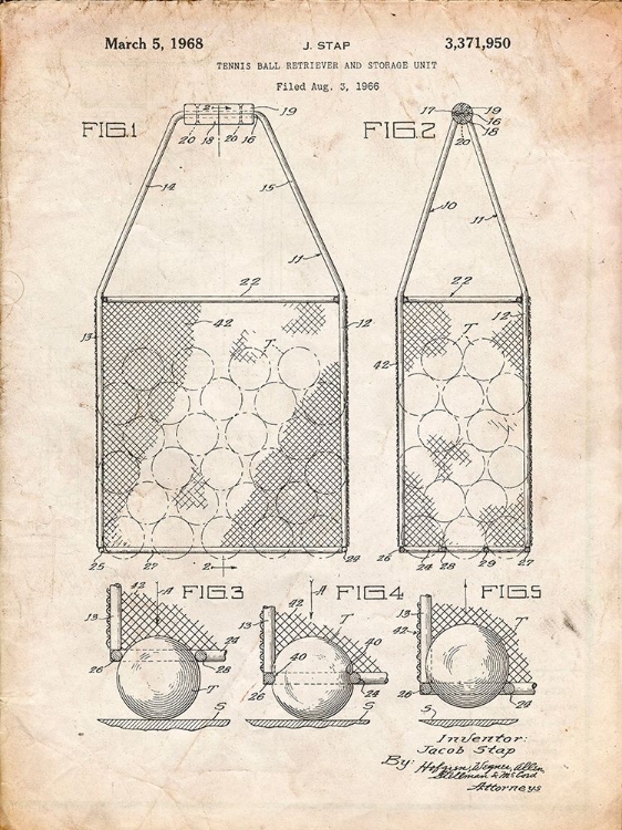 Picture of PP436-VINTAGE PARCHMENT TENNIS HOPPER PATENT POSTER