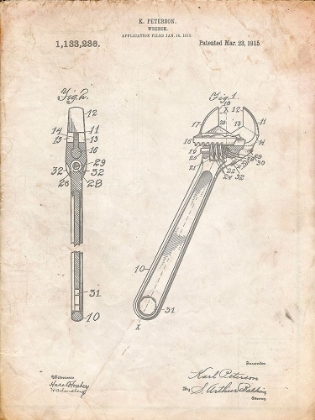 Picture of PP437-VINTAGE PARCHMENT CRECENT WRENCH 1915 PATENT POSTER