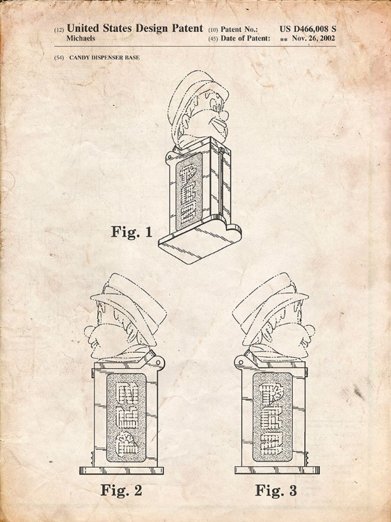 Picture of PP441-VINTAGE PARCHMENT PEZ DISPENSER PATENT POSTER