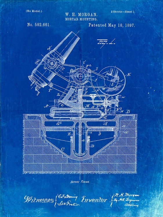 Picture of PP445-FADED BLUEPRINT MILITARY MORTAR LAUNCHER PATENT POSTER