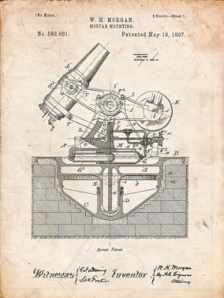 Picture of PP445-VINTAGE PARCHMENT MILITARY MORTAR LAUNCHER PATENT POSTER
