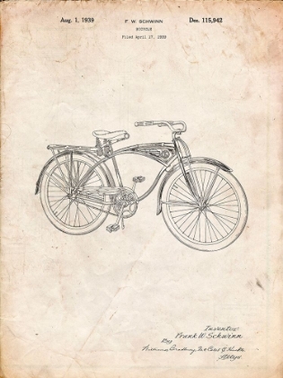 Picture of PP446-VINTAGE PARCHMENT SCHWINN 1939 BC117 BICYCLE PATENT POSTER