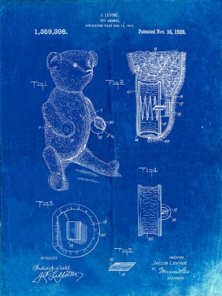 Picture of PP452-FADED BLUEPRINT WHISTLE TEDDY BEAR 1919 PATENT POSTER