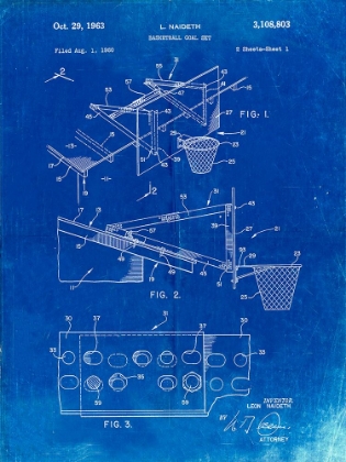 Picture of PP454-FADED BLUEPRINT BASKETBALL ADJUSTABLE GOAL 1962 PATENT POSTER