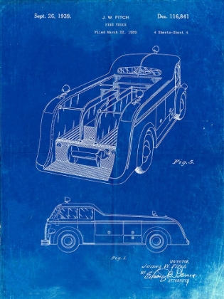 Picture of PP462-FADED BLUEPRINT FIRETRUCK 1939 TWO IMAGE PATENT POSTER