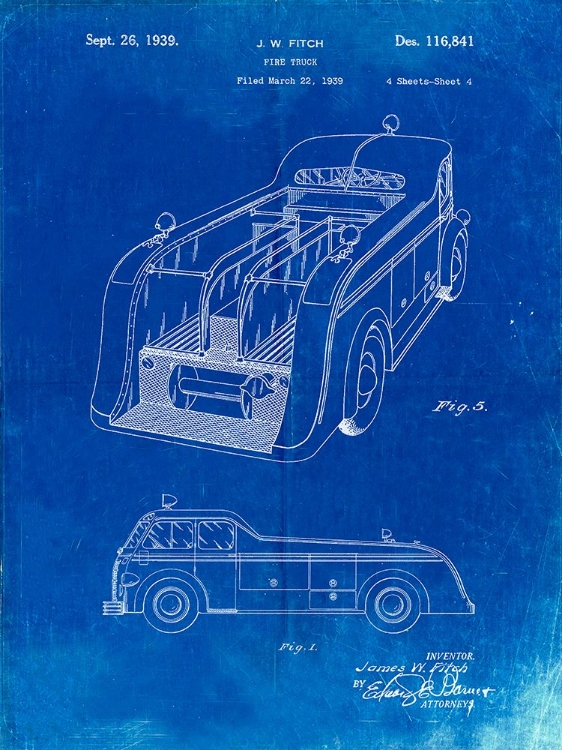 Picture of PP462-FADED BLUEPRINT FIRETRUCK 1939 TWO IMAGE PATENT POSTER