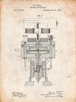 Picture of PP463-VINTAGE PARCHMENT TESLA ELECTRIC GENERATOR POSTER