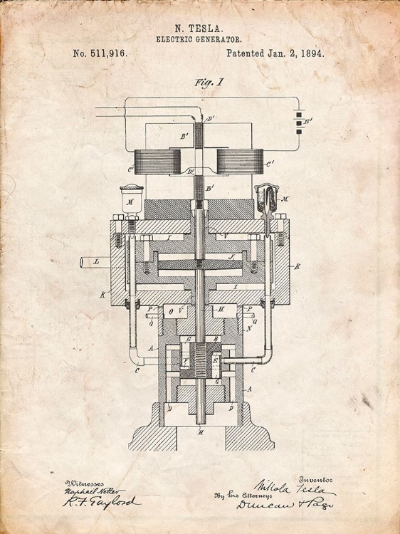 Picture of PP463-VINTAGE PARCHMENT TESLA ELECTRIC GENERATOR POSTER