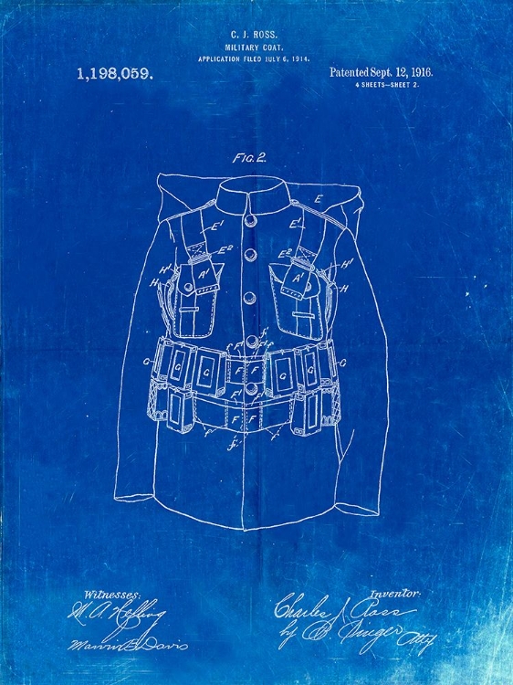 Picture of PP465-FADED BLUEPRINT WORLD WAR 1 MILITARY COAT PATENT POSTER