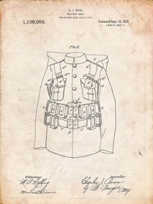 Picture of PP465-VINTAGE PARCHMENT WORLD WAR 1 MILITARY COAT PATENT POSTER