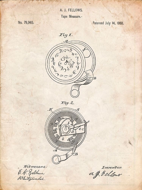 Picture of PP468-VINTAGE PARCHMENT TAPE MEASURE 1868 PATENT POSTER