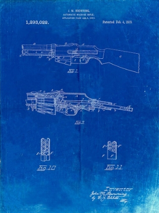 Picture of PP469-FADED BLUEPRINT M1919 BROWNING AUTOMIC RIFLE PATENT POSTER 