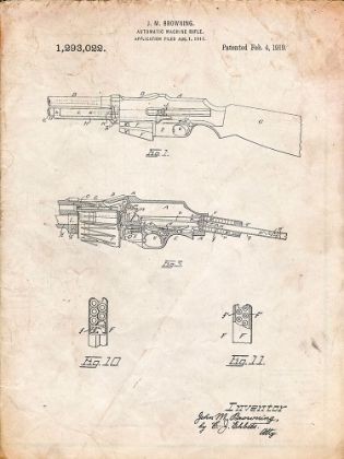 Picture of PP469-VINTAGE PARCHMENT M1919 BROWNING AUTOMIC RIFLE PATENT POSTER 
