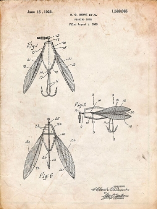 Picture of PP476-VINTAGE PARCHMENT SURFACE FISHING LURE PATENT POSTER