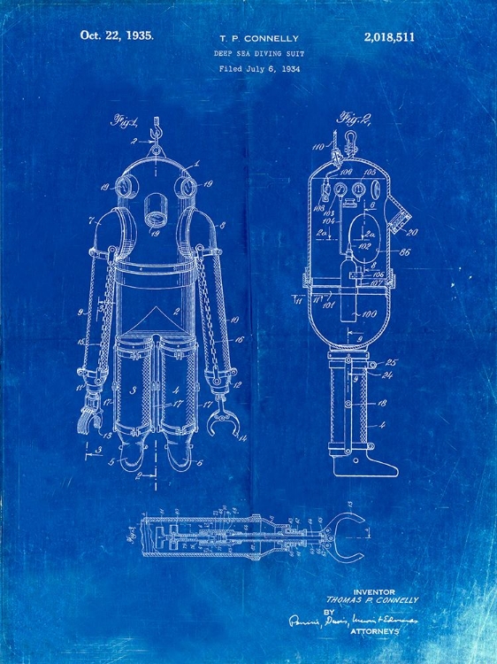 Picture of PP479-FADED BLUEPRINT DEEP SEA DIVING SUIT PATENT POSTER