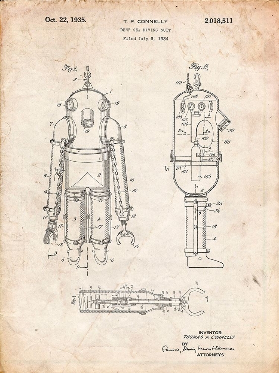 Picture of PP479-VINTAGE PARCHMENT DEEP SEA DIVING SUIT PATENT POSTER