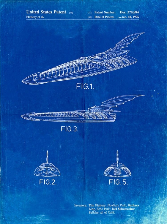 Picture of PP483-FADED BLUEPRINT BATMAN FOREVER BATBOAT PATENT POSTER