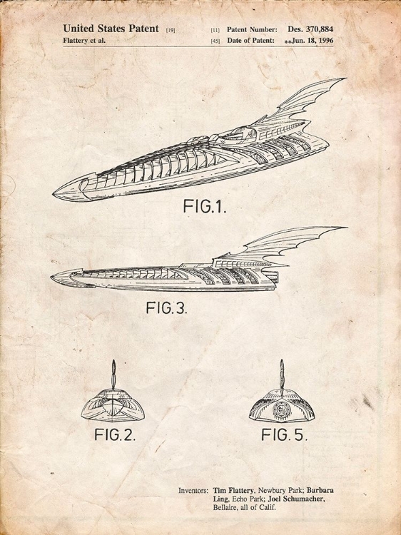 Picture of PP483-VINTAGE PARCHMENT BATMAN FOREVER BATBOAT PATENT POSTER