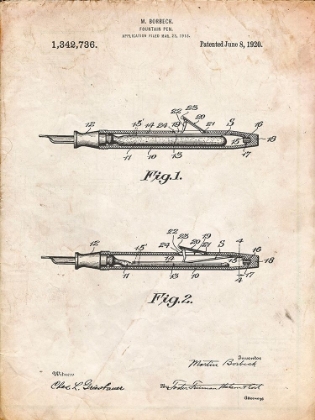 Picture of PP486-VINTAGE PARCHMENT HOUSTON FOUNTAIN PEN COMPANY 1920 PATENT POSTER