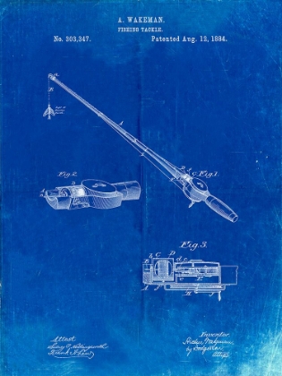 Picture of PP490-FADED BLUEPRINT FISHING ROD AND REEL 1884 PATENT POSTER