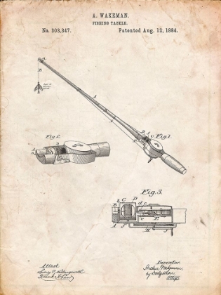 Picture of PP490-VINTAGE PARCHMENT FISHING ROD AND REEL 1884 PATENT POSTER