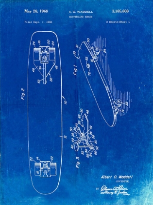 Picture of PP492-FADED BLUEPRINT SKATEBOARD BRAKE PATENT POSTER